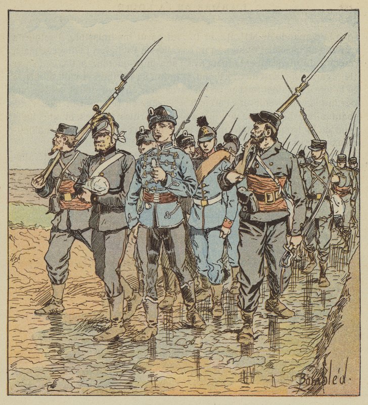 Orvlövészek német foglyokat hoznak be alkotó: after Louis Charles Bombled