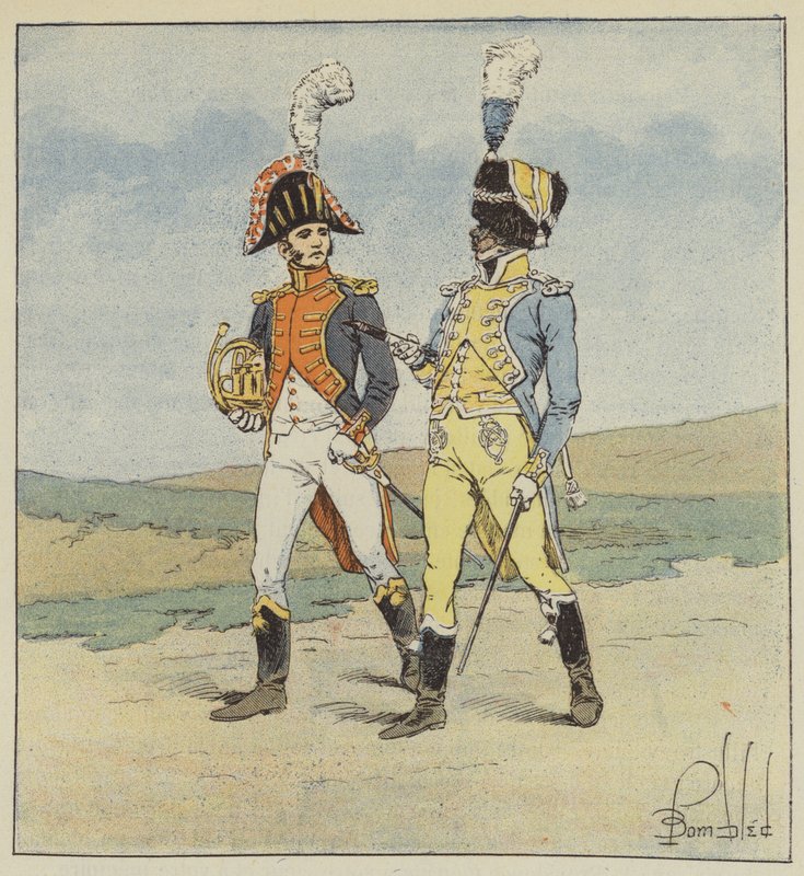 Birodalmi gárda, az 1. és 2. gránátosezred zenészei alkotó: after Louis Charles Bombled