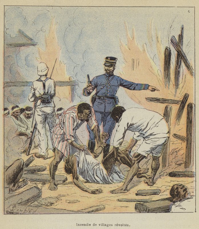 Fellázadt falvak felgyújtása alkotó: after Louis Charles Bombled