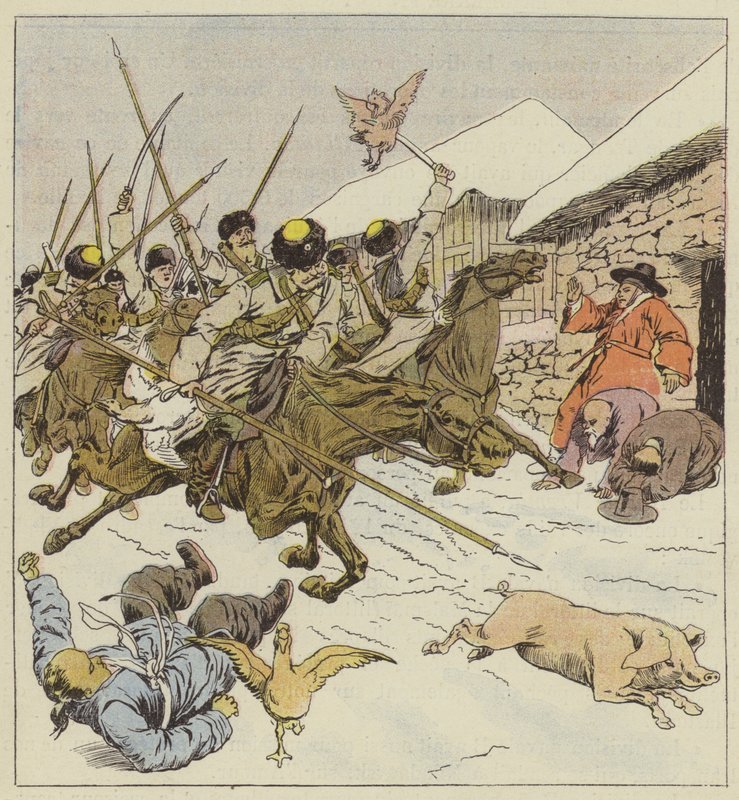 Kozákok robbanása egy faluban alkotó: after Louis Charles Bombled