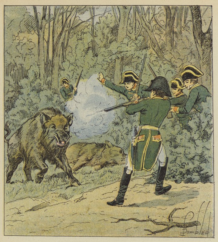 A császár vaddisznóra vadászik a marlyi erdőben alkotó: after Louis Charles Bombled
