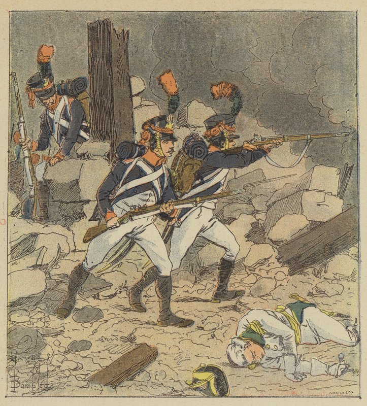 A császár Aspernbe küldte gárdája összecsapóit alkotó: after Louis Charles Bombled