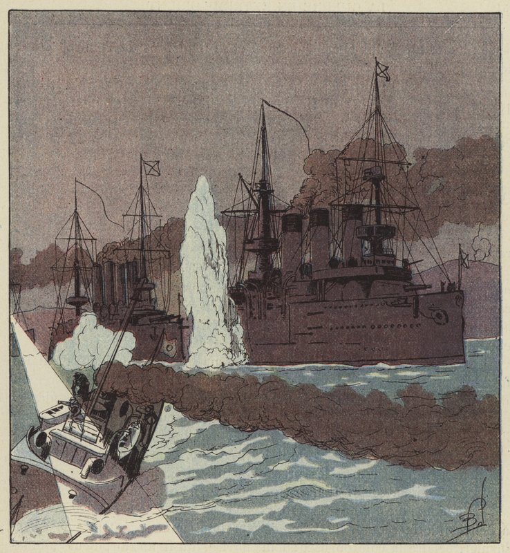 Az orosz flottát a japánok megtorpedózzák alkotó: after Louis Charles Bombled
