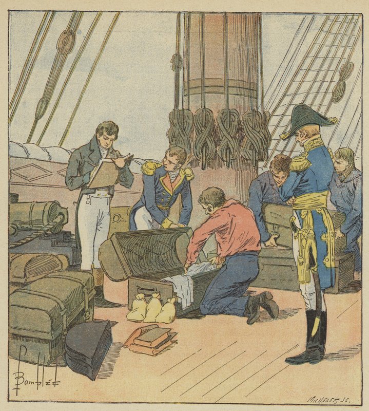 Az angol admirális leltárba veszi Napóleon poggyászát alkotó: after Louis Charles Bombled