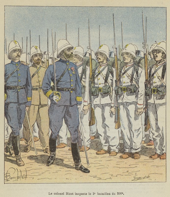 Bizot ezredes szemléli a 200. 3. zászlóaljat alkotó: after Louis Charles Bombled