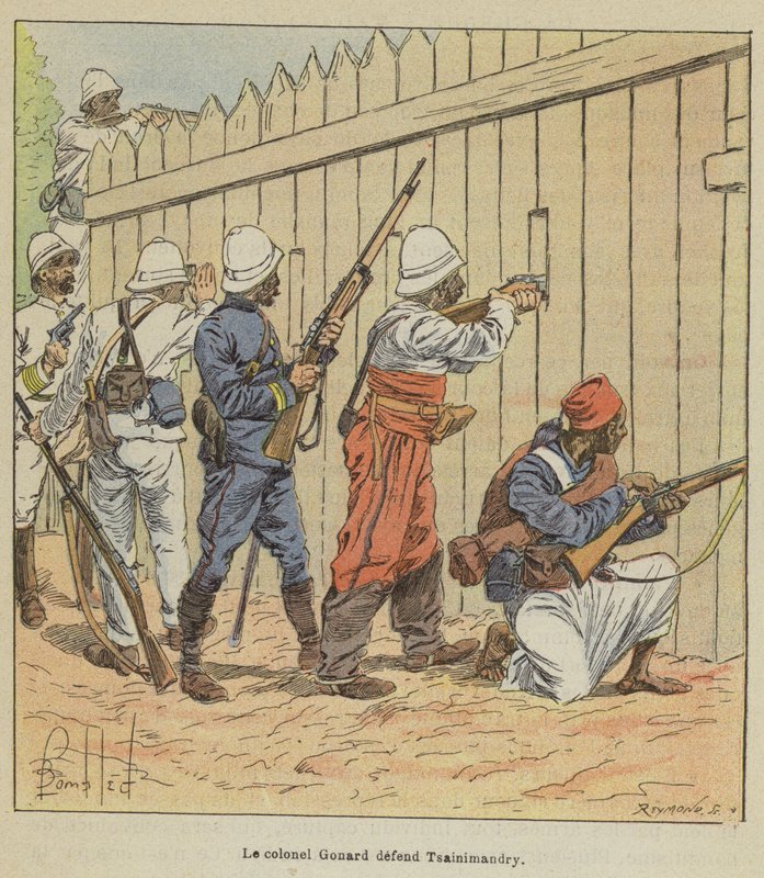 Gonard ezredes megvédi Tsainimandryt alkotó: after Louis Charles Bombled