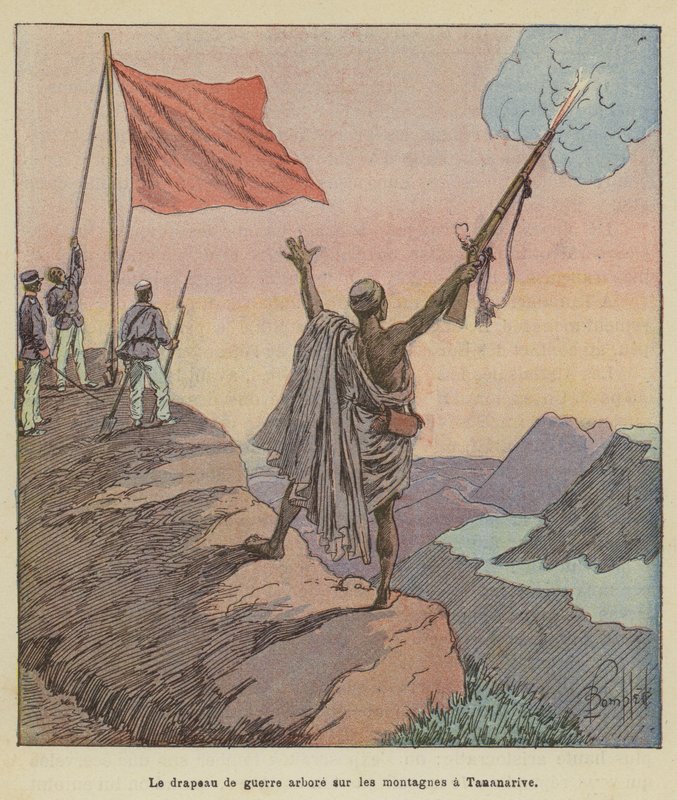 Tananarive hegyei fölött lobog a háborús zászló alkotó: after Louis Charles Bombled