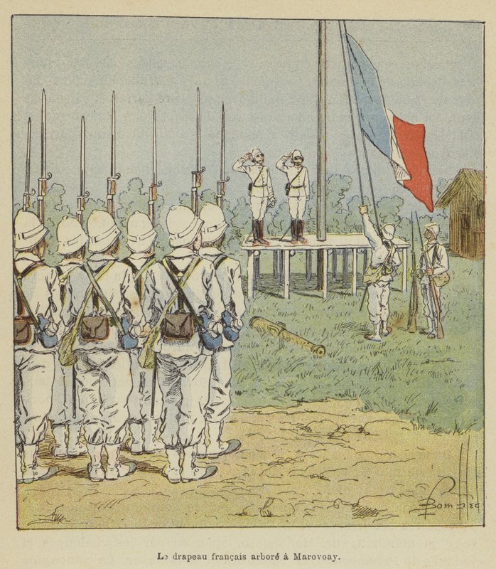Marovoayban kitűzték a francia zászlót alkotó: after Louis Charles Bombled