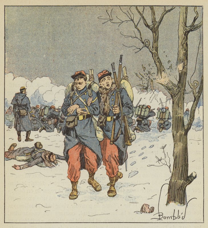 Delorme negyedmester megsebesülten visszavonult a golyók alatt alkotó: after Louis Charles Bombled
