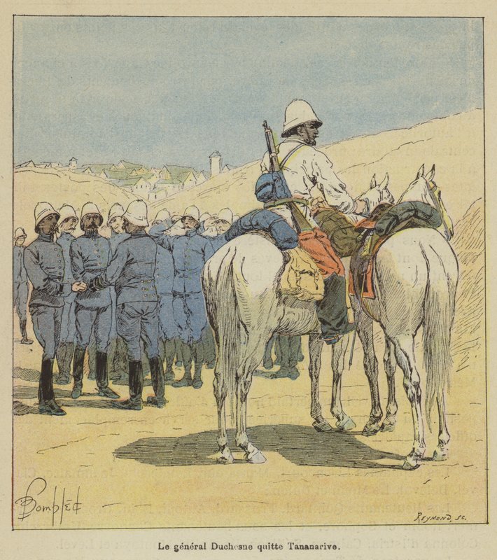 Duchesne tábornok elhagyja Tananarivét alkotó: after Louis Charles Bombled