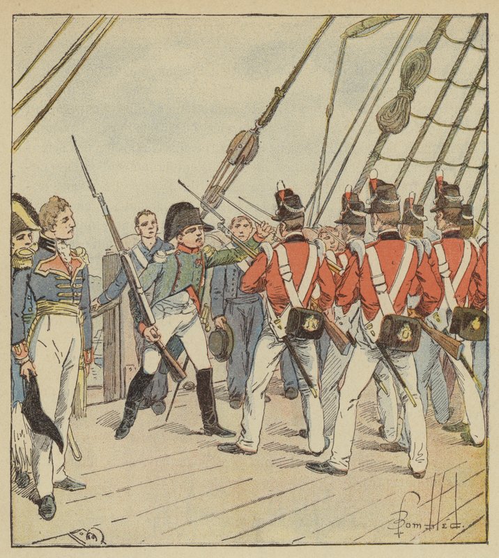 A császár vezényli a Bellerophon katonáinak gyakorlatát alkotó: after Louis Charles Bombled