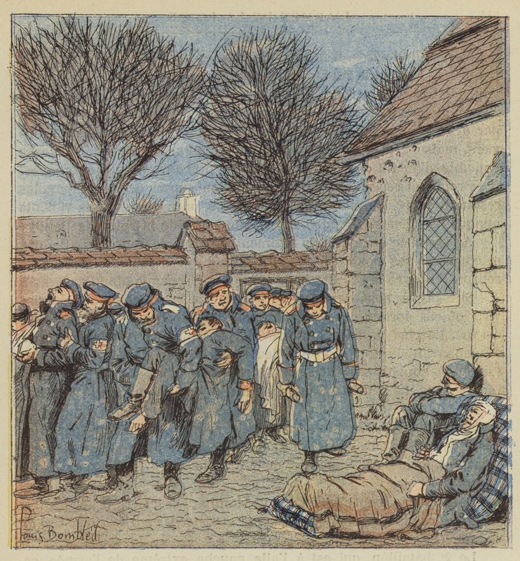 A sebesültek a lorcyi presbitérium udvarán alkotó: after Louis Charles Bombled