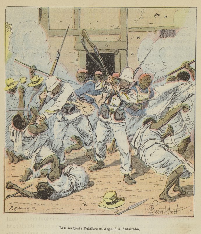 Delalbre és Argaud őrmesterek Antsirabéban alkotó: after Louis Charles Bombled