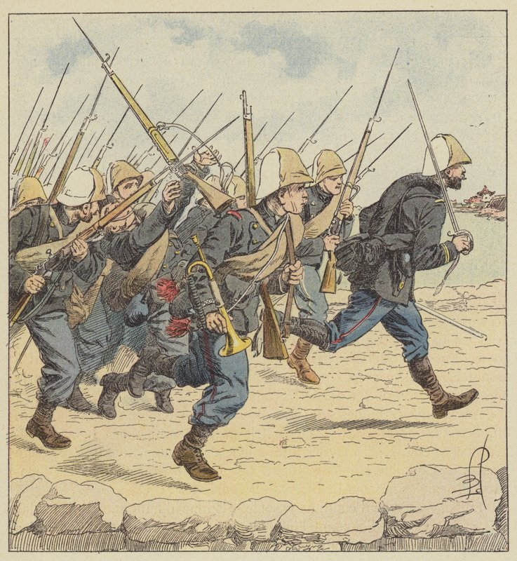 Tengerészgyalogság a Tien-Tsin műúton alkotó: after Louis Charles Bombled