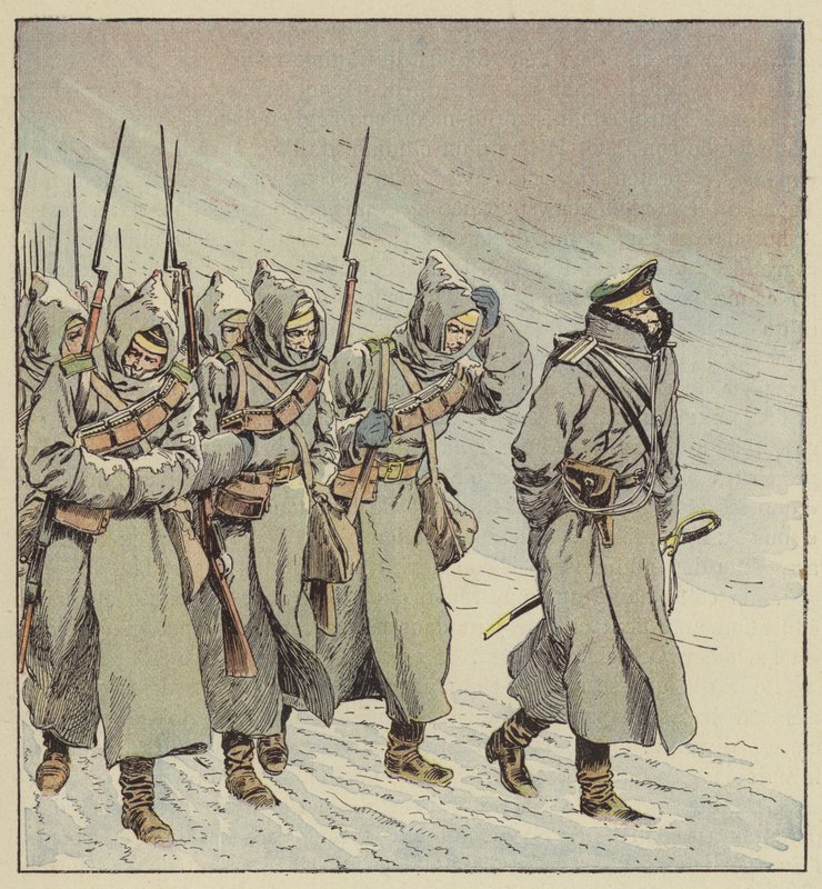 Az orosz gyalogság erőltetett menete Mandzsuriában alkotó: after Louis Charles Bombled