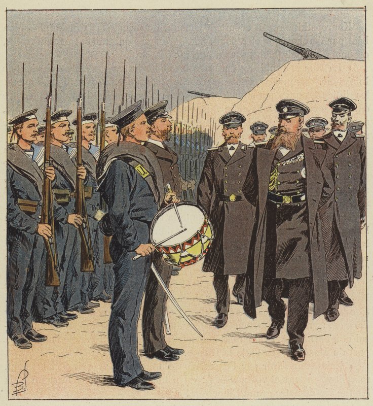 Orosz tengerészek ellenőrzés alatt Port Arthurban alkotó: after Louis Charles Bombled