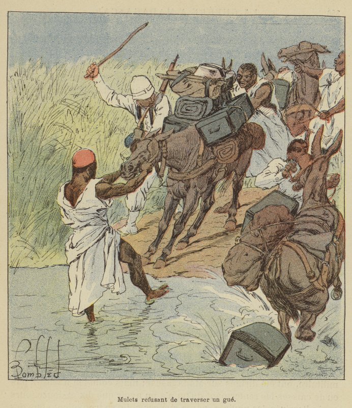 Öszvérek nem hajlandók átmenni egy találgatáson alkotó: after Louis Charles Bombled
