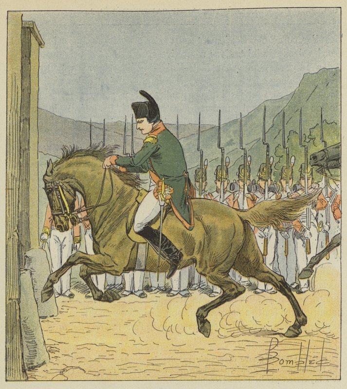 Napóleon kényszeríti a lovát, hogy lépjen be Longwodba alkotó: after Louis Charles Bombled