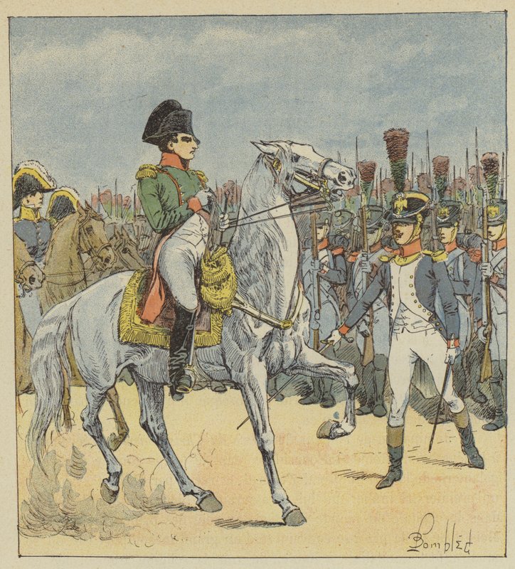 Napóleont a felvonuláson kihívja egy hadnagy alkotó: after Louis Charles Bombled
