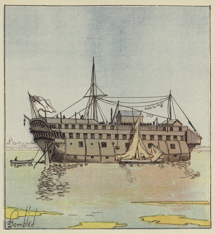 Angol ponton Portsmouth kikötőjében alkotó: after Louis Charles Bombled