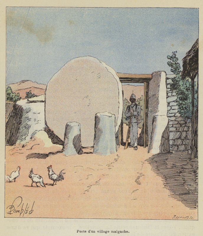 Egy madagaszkári falu ajtaja alkotó: after Louis Charles Bombled