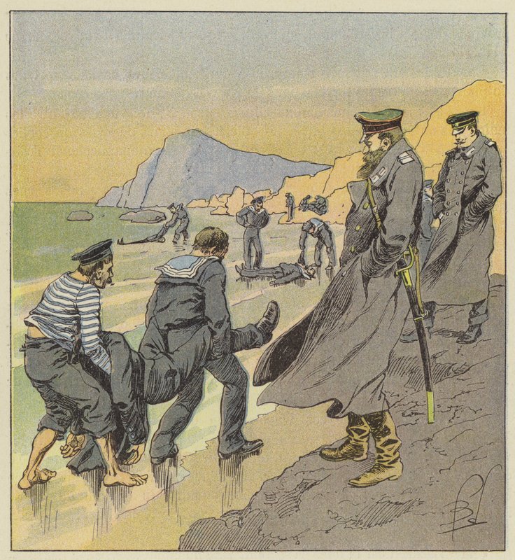 Petropawloski tengerészek holttesteinek megmentése alkotó: after Louis Charles Bombled