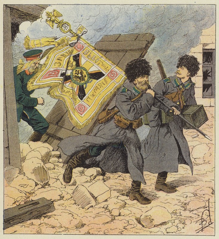A zászló megmentése Vlagyivosztok bombázása során alkotó: after Louis Charles Bombled