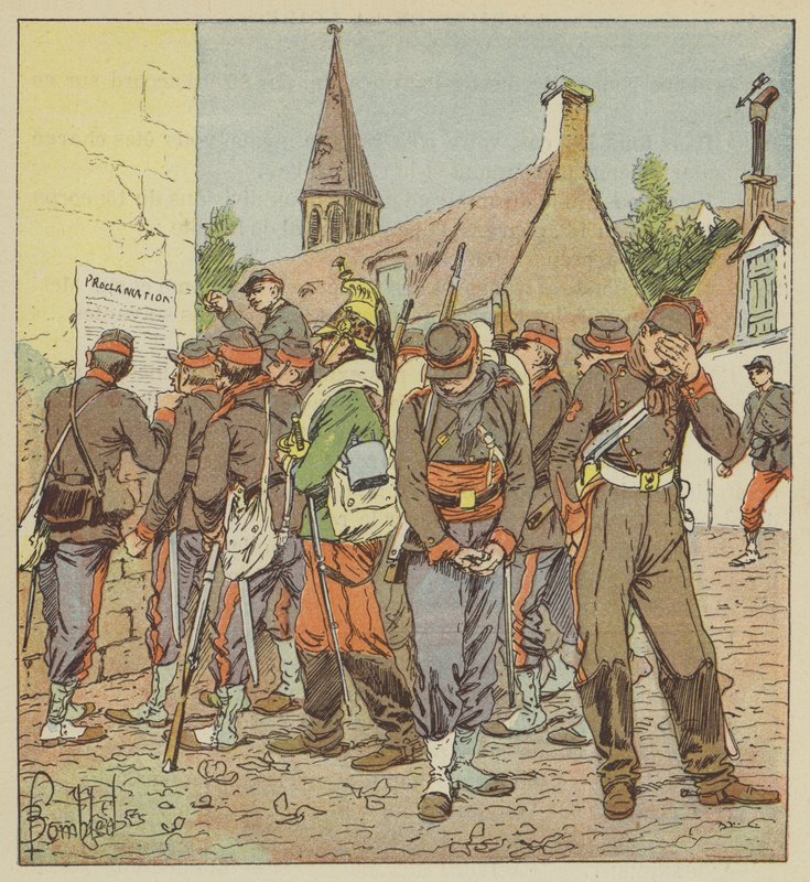 A Loire-i hadsereg katonái olvassák a metzi kapituláció ügyét alkotó: after Louis Charles Bombled