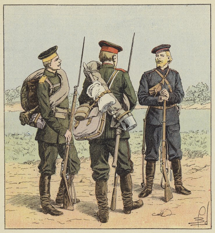 Orosz katonák mezei ruhában alkotó: after Louis Charles Bombled