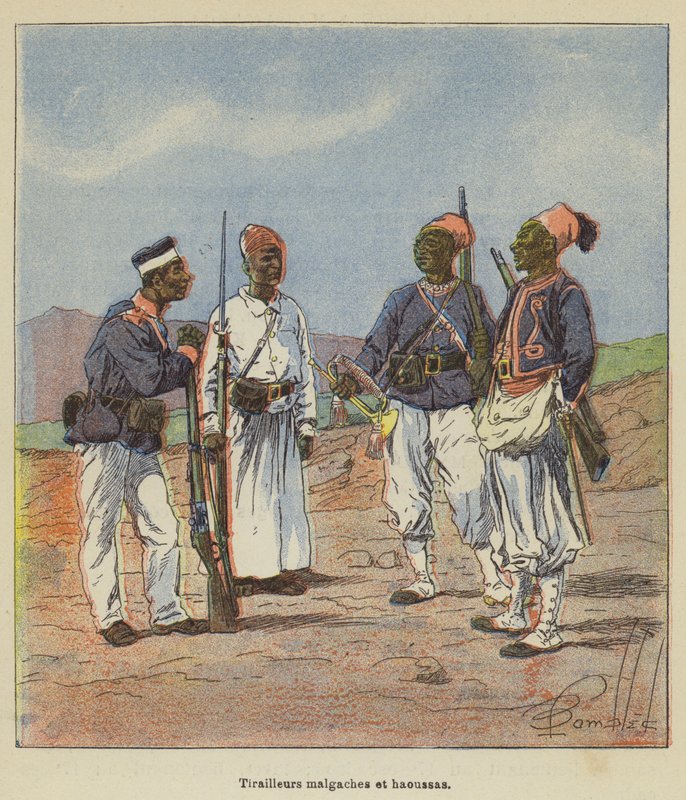 Madagaszkár és Hausa csetepaté alkotó: after Louis Charles Bombled