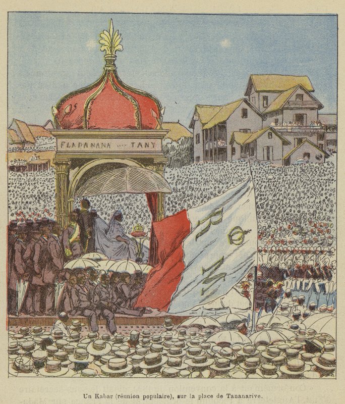 Egy kabar (népszerű találkozó), Antananarivo helyén alkotó: after Louis Charles Bombled