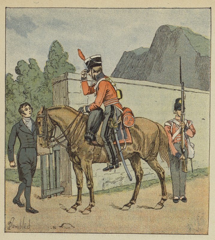 Egy lovas rendõr jön Longwoodba, hogy elkérje Le Sage atlaszát alkotó: after Louis Charles Bombled