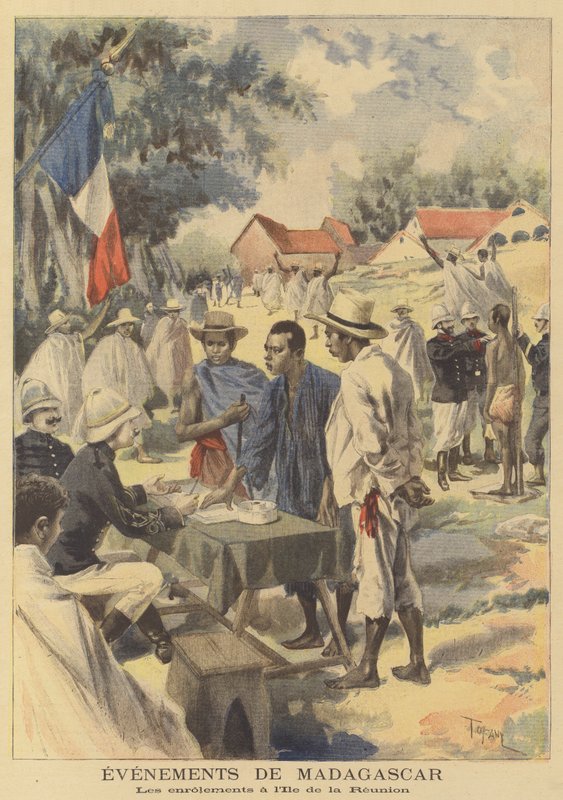 A Réunion szigeti hadkötelesek beiratkoznak a francia hadseregbe Madagaszkáron alkotó: after Oswaldo Tofani