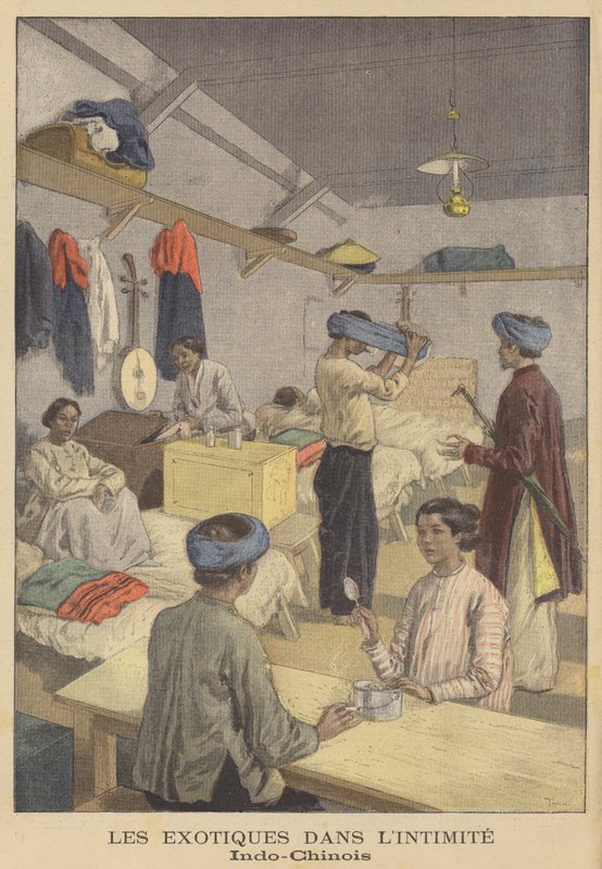 Francia Indokínai emberek szállásaikon az 1900-as párizsi Universelle kiállításon alkotó: after Oswaldo Tofani