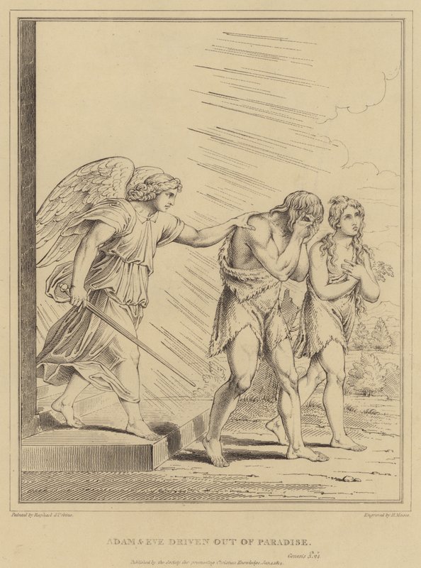 Ádám és Éva kiűzve a Paradicsomból, Genezisből alkotó: after Raphael