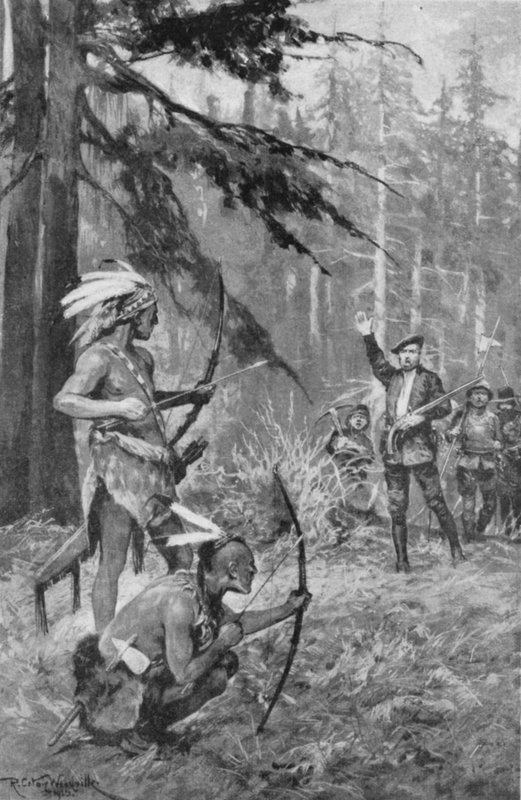 Jacques Cartier bennszülöttekre bukkan egy erdőben a Szent Lőrinc folyó közelében alkotó: after Richard Caton II Woodville