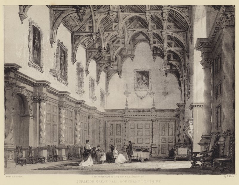 Burleigh Great Hall, Northamptonshire alkotó: after Thomas Allom