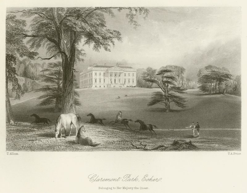 Claremont Park, Esher, Őfelsége, a Királynő tulajdona alkotó: after Thomas Allom