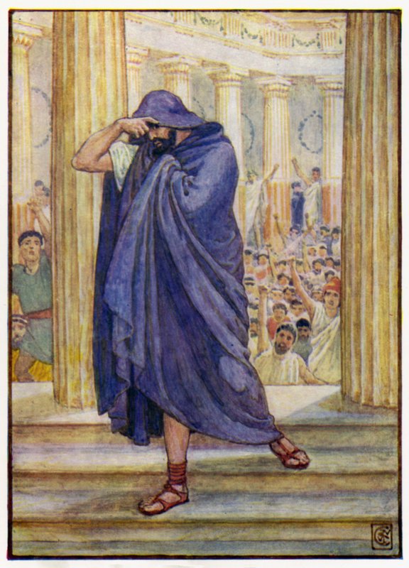 Arcát köpenyébe bújva távozott a gyülekezetből alkotó: after Walter Crane