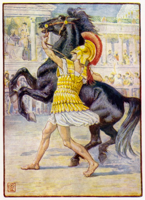 A lóhoz rohant, és megragadta a kantárt alkotó: after Walter Crane