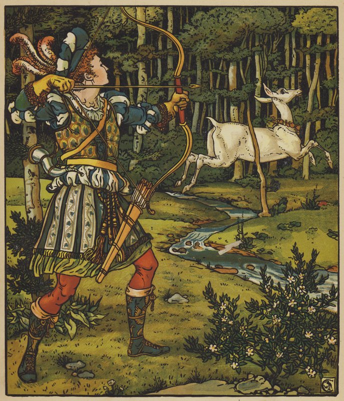 Guerrier herceg üldözi a Hindet az erdőben alkotó: after Walter Crane