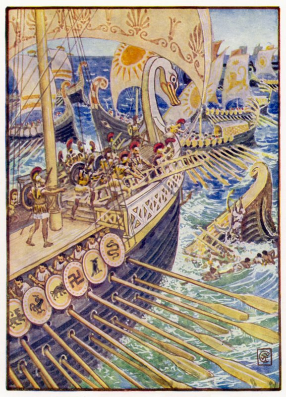 Hajó ütközött a hajóval, mígnem a perzsa halottak virágként szórták szét a mélyet alkotó: after Walter Crane