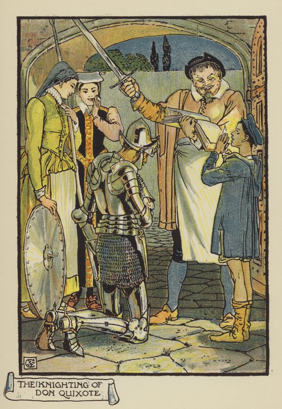 Don Quijote lovaggá ütése alkotó: after Walter Crane
