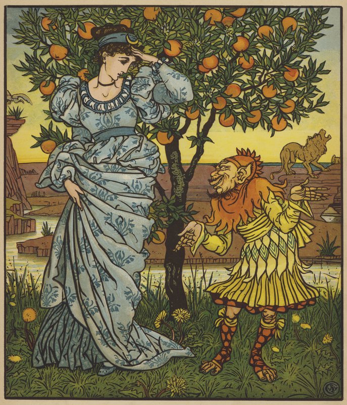 A Sárga Törpe megmenti a hercegnőt az oroszlánoktól alkotó: after Walter Crane