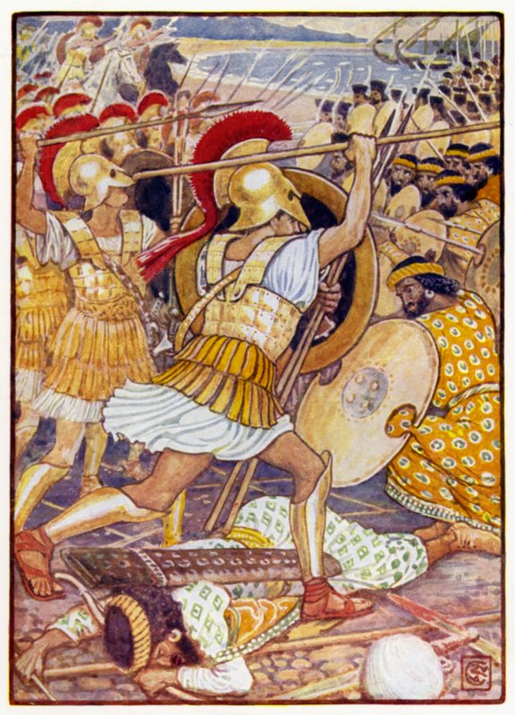 Óriási erővel csapódtak a perzsa hadseregbe alkotó: after Walter Crane