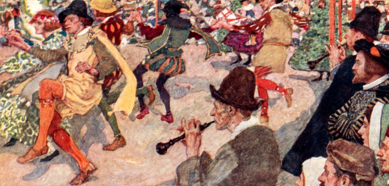 Shakespeare egy Morris Dance-t néz a londoni Cornhill-i Maypole-ban alkotó: after William Hatherell