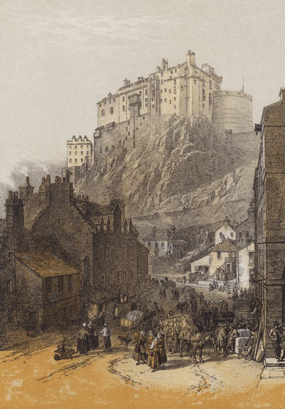 Edinburgh-i kastély a Grassmarketből (chromolitho) alkotó: after William Leighton Leitch