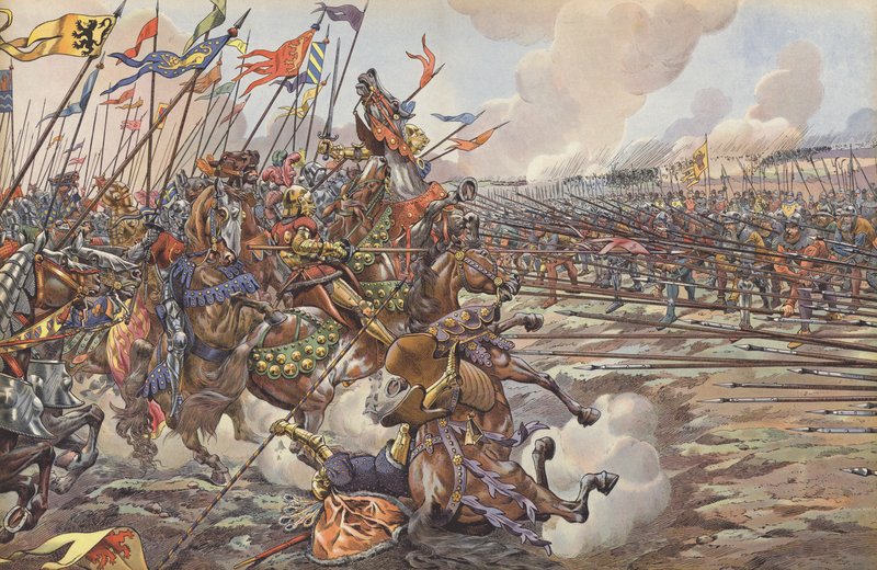 Merész Károly burgundi lovagjait svájci pikászok verték szét az unokacsatában, 1476 alkotó: Onfray de Breville Job