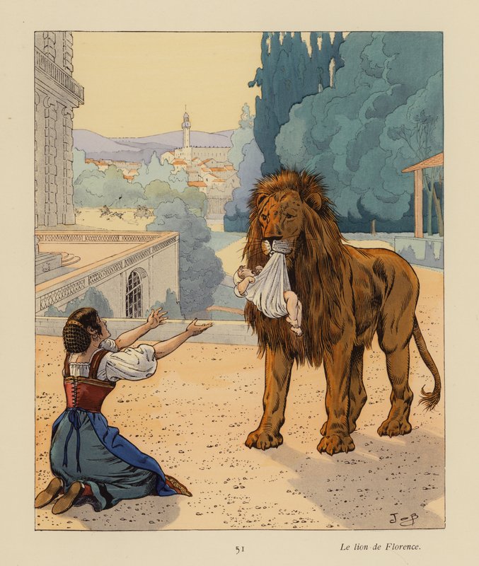 A firenzei oroszlán (színes litográfia) alkotó: pseudonym for Onfray de Breville Jacques Job
