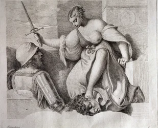 Salome Keresztelő Szent János fejével. Balra lent "Tiziano Dipinse". Giorgio da Castelfranco, más néven Giorgione (1476/1478-1510) metszete, Kunsthistorisches Institute, Firenze.
